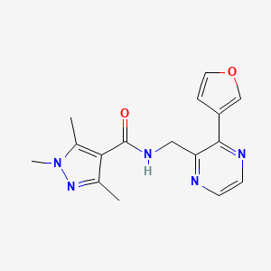 molecular formula C16H17N5O2 B2825088 N-((3-(furan-3-yl)pyrazin-2-yl)methyl)-1,3,5-trimethyl-1H-pyrazole-4-carboxamide CAS No. 2034501-05-6