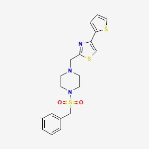 molecular formula C19H21N3O2S3 B2825093 2-((4-(苄基磺酰基)哌嗪-1-基)甲基)-4-(噻吩-2-基)噻唑 CAS No. 1105237-56-6