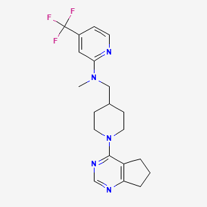 molecular formula C20H24F3N5 B2825095 N-[[1-(6,7-Dihydro-5H-cyclopenta[d]pyrimidin-4-yl)piperidin-4-yl]methyl]-N-methyl-4-(trifluoromethyl)pyridin-2-amine CAS No. 2415531-38-1