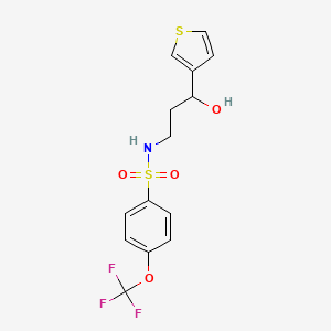 molecular formula C14H14F3NO4S2 B2825128 N-(3-hydroxy-3-(thiophen-3-yl)propyl)-4-(trifluoromethoxy)benzenesulfonamide CAS No. 2034354-51-1