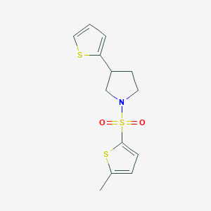 molecular formula C13H15NO2S3 B2825130 1-((5-甲硫基噻吩-2-基)磺酰基)-3-(噻吩-2-基)吡咯烷 CAS No. 2320899-19-0