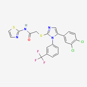 molecular formula C21H13Cl2F3N4OS2 B2825142 2-((5-(3,4-dichlorophenyl)-1-(3-(trifluoromethyl)phenyl)-1H-imidazol-2-yl)thio)-N-(thiazol-2-yl)acetamide CAS No. 1226431-02-2