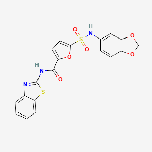 molecular formula C19H13N3O6S2 B2825152 5-(N-(benzo[d][1,3]dioxol-5-yl)sulfamoyl)-N-(benzo[d]thiazol-2-yl)furan-2-carboxamide CAS No. 1171653-99-8