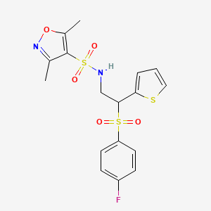molecular formula C17H17FN2O5S3 B2825165 N-(2-((4-fluorophenyl)sulfonyl)-2-(thiophen-2-yl)ethyl)-3,5-dimethylisoxazole-4-sulfonamide CAS No. 1209732-62-6
