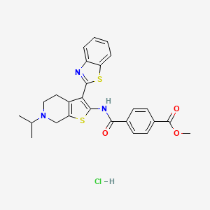 molecular formula C26H26ClN3O3S2 B2825166 Methyl 4-((3-(benzo[d]thiazol-2-yl)-6-isopropyl-4,5,6,7-tetrahydrothieno[2,3-c]pyridin-2-yl)carbamoyl)benzoate hydrochloride CAS No. 1163149-46-9