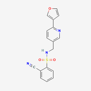 molecular formula C17H13N3O3S B2825168 2-cyano-N-((6-(furan-3-yl)pyridin-3-yl)methyl)benzenesulfonamide CAS No. 2034423-42-0