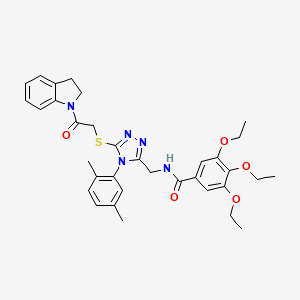 molecular formula C34H39N5O5S B2825182 N-((4-(2,5-dimethylphenyl)-5-((2-(indolin-1-yl)-2-oxoethyl)thio)-4H-1,2,4-triazol-3-yl)methyl)-3,4,5-triethoxybenzamide CAS No. 309969-31-1