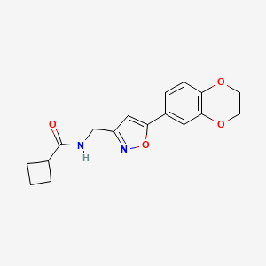 molecular formula C17H18N2O4 B2825187 N-((5-(2,3-dihydrobenzo[b][1,4]dioxin-6-yl)isoxazol-3-yl)methyl)cyclobutanecarboxamide CAS No. 1211789-75-1