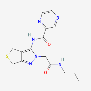 molecular formula C15H18N6O2S B2825192 N-(2-(2-oxo-2-(propylamino)ethyl)-4,6-dihydro-2H-thieno[3,4-c]pyrazol-3-yl)pyrazine-2-carboxamide CAS No. 1105202-94-5