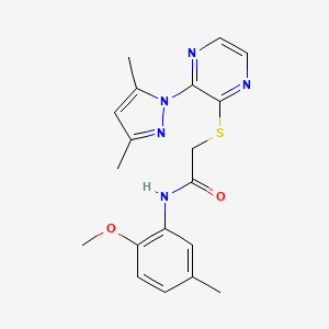 molecular formula C19H21N5O2S B2825193 2-((3-(3,5-二甲基-1H-吡唑-1-基)吡嘧啶-2-基)硫基)-N-(2-甲氧基-5-甲基苯基)乙酰胺 CAS No. 1251691-81-2