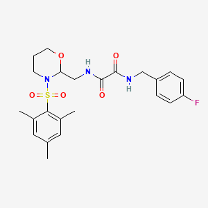 molecular formula C23H28FN3O5S B2825194 N1-(4-氟苄基)-N2-((3-(甲基苯基磺酰)-1,3-氧杂环戊烷-2-基)甲基)草酰胺 CAS No. 872975-87-6