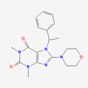 molecular formula C19H23N5O3 B2825213 1,3-dimethyl-8-morpholino-7-(1-phenylethyl)-1H-purine-2,6(3H,7H)-dione CAS No. 1105244-60-7