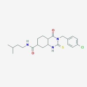molecular formula C21H22ClN3O2S B2825223 3-[(4-chlorophenyl)methyl]-N-(3-methylbutyl)-4-oxo-2-sulfanylidene-1,2,3,4-tetrahydroquinazoline-7-carboxamide CAS No. 422528-89-0