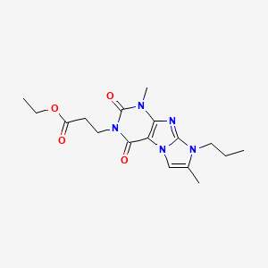 molecular formula C17H23N5O4 B2825237 乙酸3-(1,7-二甲基-2,4-二氧代-8-丙基-1H-咪唑并[2,1-f]嘧啶-3(2H,4H,8H)-基)丙酯 CAS No. 887463-63-0