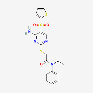 molecular formula C18H18N4O3S3 B2825239 2-((4-氨基-5-(噻吩-2-基磺酰)嘧啶-2-基)硫)-N-乙基-N-苯基乙酰胺 CAS No. 1243101-96-3