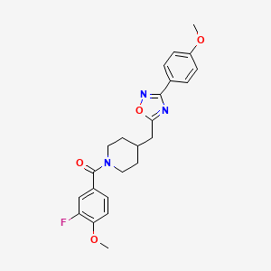 molecular formula C23H24FN3O4 B2825249 1-(3-Fluoro-4-methoxybenzoyl)-4-{[3-(4-methoxyphenyl)-1,2,4-oxadiazol-5-yl]methyl}piperidine CAS No. 1775407-59-4