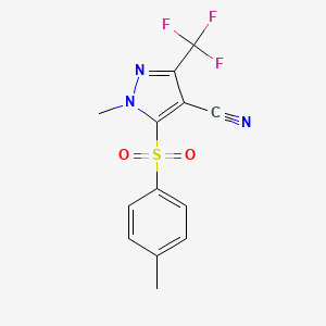 molecular formula C13H10F3N3O2S B2825263 1-methyl-5-[(4-methylphenyl)sulfonyl]-3-(trifluoromethyl)-1H-pyrazole-4-carbonitrile CAS No. 318284-64-9