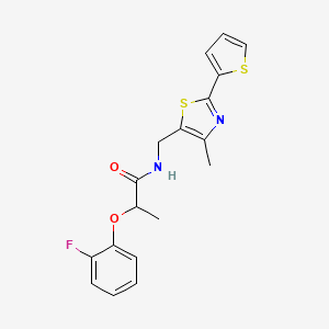 molecular formula C18H17FN2O2S2 B2825272 2-(2-fluorophenoxy)-N-((4-methyl-2-(thiophen-2-yl)thiazol-5-yl)methyl)propanamide CAS No. 1396867-20-1