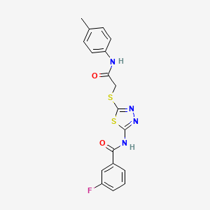 molecular formula C18H15FN4O2S2 B2825281 3-fluoro-N-(5-((2-oxo-2-(p-tolylamino)ethyl)thio)-1,3,4-thiadiazol-2-yl)benzamide CAS No. 392291-57-5