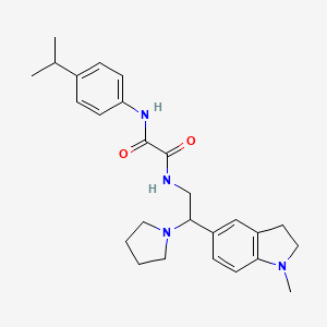 molecular formula C26H34N4O2 B2825292 N1-(4-isopropylphenyl)-N2-(2-(1-methylindolin-5-yl)-2-(pyrrolidin-1-yl)ethyl)oxalamide CAS No. 922067-35-4