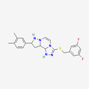 molecular formula C22H17F2N5S B2825295 5-{[(3,5-Difluorophenyl)methyl]sulfanyl}-11-(3,4-dimethylphenyl)-3,4,6,9,10-pentaazatricyclo[7.3.0.0^{2,6}]dodeca-1(12),2,4,7,10-pentaene CAS No. 1326876-55-4