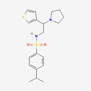 molecular formula C19H26N2O2S2 B2825296 4-isopropyl-N-(2-(pyrrolidin-1-yl)-2-(thiophen-3-yl)ethyl)benzenesulfonamide CAS No. 946304-54-7