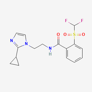 molecular formula C16H17F2N3O3S B2825305 N-(2-(2-cyclopropyl-1H-imidazol-1-yl)ethyl)-2-((difluoromethyl)sulfonyl)benzamide CAS No. 2034502-03-7