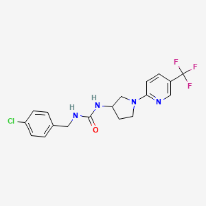 molecular formula C18H18ClF3N4O B2825310 1-(4-Chlorobenzyl)-3-(1-(5-(trifluoromethyl)pyridin-2-yl)pyrrolidin-3-yl)urea CAS No. 1798485-03-6