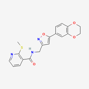 molecular formula C19H17N3O4S B2825311 N-((5-(2,3-dihydrobenzo[b][1,4]dioxin-6-yl)isoxazol-3-yl)methyl)-2-(methylthio)nicotinamide CAS No. 1207010-71-6