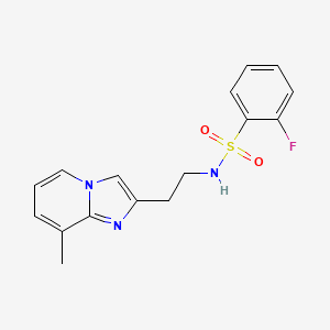molecular formula C16H16FN3O2S B2825317 2-氟-N-(2-(8-甲基咪唑并[1,2-a]吡啶-2-基)乙基)苯磺酰胺 CAS No. 868979-23-1