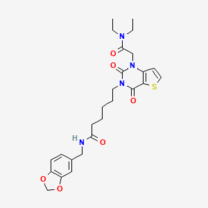 molecular formula C26H32N4O6S B2825327 N-(1,3-苯并二氧杂环戊烷-5-基甲基)-6-[1-[2-(二乙基氨基)-2-氧代乙基]-2,4-二氧代-1,4-二氢噻吩[3,2-d]嘧啶-3(2H)-基]己酰胺 CAS No. 866013-36-7