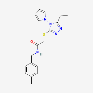 molecular formula C18H21N5OS B2825329 2-[(5-ethyl-4-pyrrol-1-yl-1,2,4-triazol-3-yl)sulfanyl]-N-[(4-methylphenyl)methyl]acetamide CAS No. 896293-56-4