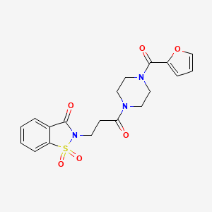 molecular formula C19H19N3O6S B2825339 2-(3-(4-(furan-2-carbonyl)piperazin-1-yl)-3-oxopropyl)benzo[d]isothiazol-3(2H)-one 1,1-dioxide CAS No. 899995-86-9