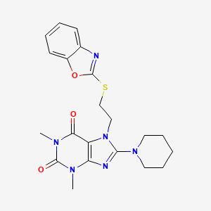 molecular formula C21H24N6O3S B2825344 7-(2-(苯并[d]噁唑-2-基硫)乙基)-1,3-二甲基-8-(哌啶-1-基)-1H-嘧啶-2,6(3H,7H)-二酮 CAS No. 838867-55-3