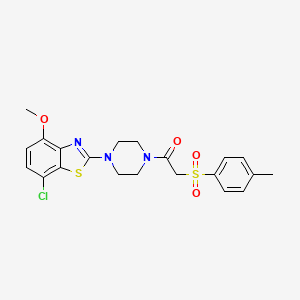 molecular formula C21H22ClN3O4S2 B2825345 1-(4-(7-Chloro-4-methoxybenzo[d]thiazol-2-yl)piperazin-1-yl)-2-tosylethanone CAS No. 886956-14-5