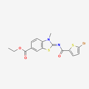 molecular formula C16H13BrN2O3S2 B2825360 (E)-ethyl 2-((5-bromothiophene-2-carbonyl)imino)-3-methyl-2,3-dihydrobenzo[d]thiazole-6-carboxylate CAS No. 865545-11-5