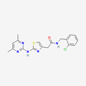 molecular formula C18H18ClN5OS B2825388 N-(2-chlorobenzyl)-2-(2-((4,6-dimethylpyrimidin-2-yl)amino)thiazol-4-yl)acetamide CAS No. 1226455-52-2