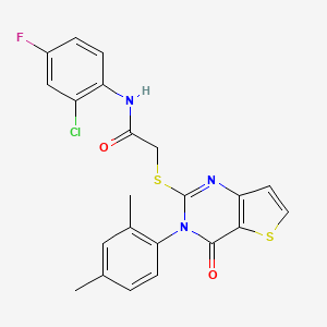 molecular formula C22H17ClFN3O2S2 B2825396 N-(2-chloro-4-fluorophenyl)-2-{[3-(2,4-dimethylphenyl)-4-oxo-3,4-dihydrothieno[3,2-d]pyrimidin-2-yl]sulfanyl}acetamide CAS No. 1260631-67-1