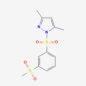molecular formula C12H14N2O4S2 B2825397 3,5-Dimethyl-1-(3-methylsulfonylphenyl)sulfonylpyrazole CAS No. 956759-52-7