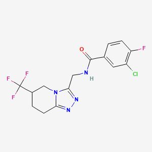 molecular formula C15H13ClF4N4O B2825408 3-氯-4-氟苯甲酰胺-N-((6-(三氟甲基)-5,6,7,8-四氢-[1,2,4]三唑并[4,3-a]吡啶-3-基)甲基)苯甲酰胺 CAS No. 2034381-23-0