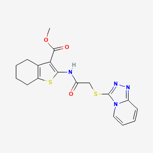 molecular formula C18H18N4O3S2 B2825412 甲基2-(2-([1,2,4]三唑并[4,3-a]吡啶-3-基硫)乙酰胺基)-4,5,6,7-四氢苯并[b]噻吩-3-甲酸酯 CAS No. 379239-72-2