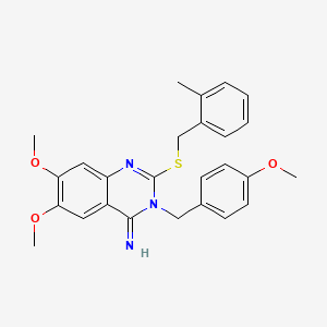 molecular formula C26H27N3O3S B2825413 6,7-dimethoxy-3-(4-methoxybenzyl)-2-[(2-methylbenzyl)sulfanyl]-4(3H)-quinazolinimine CAS No. 477848-73-0