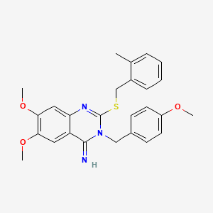 molecular formula C26H27N3O3S B2825413 6,7-二甲氧基-3-(4-甲氧基苯甲基)-2-[(2-甲基苯甲基)硫基]-4(3H)-喹唑啉-胺 CAS No. 477848-73-0