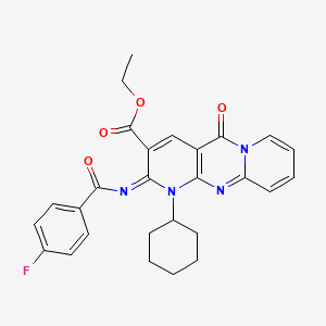 molecular formula C27H25FN4O4 B2825423 (Z)-ethyl 1-cyclohexyl-2-((4-fluorobenzoyl)imino)-5-oxo-2,5-dihydro-1H-dipyrido[1,2-a:2',3'-d]pyrimidine-3-carboxylate CAS No. 443097-11-8