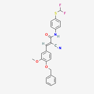 molecular formula C25H20F2N2O3S B2825426 (E)-2-cyano-N-[4-(difluoromethylsulfanyl)phenyl]-3-(3-methoxy-4-phenylmethoxyphenyl)prop-2-enamide CAS No. 380466-21-7