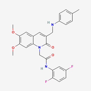 molecular formula C27H25F2N3O4 B2825440 N-(2,5-difluorophenyl)-2-(6,7-dimethoxy-2-oxo-3-((p-tolylamino)methyl)quinolin-1(2H)-yl)acetamide CAS No. 894553-50-5