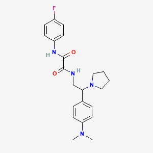 molecular formula C22H27FN4O2 B2825455 N1-(2-(4-(dimethylamino)phenyl)-2-(pyrrolidin-1-yl)ethyl)-N2-(4-fluorophenyl)oxalamide CAS No. 899729-21-6