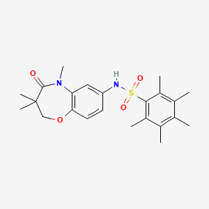 molecular formula C23H30N2O4S B2825457 2,3,4,5,6-五甲基-N-(3,3,5-三甲基-4-氧代-2,3,4,5-四氢苯并[b][1,4]噁唑-7-基)苯磺酰胺 CAS No. 921908-37-4