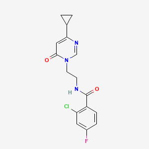 molecular formula C16H15ClFN3O2 B2825458 2-氯-N-(2-(4-环丙基-6-氧代-嘧啶-1(6H)-基)乙基)-4-氟苯甲酰胺 CAS No. 2034395-26-9