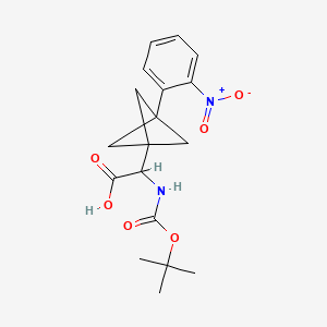 molecular formula C18H22N2O6 B2825471 2-[(2-Methylpropan-2-yl)oxycarbonylamino]-2-[3-(2-nitrophenyl)-1-bicyclo[1.1.1]pentanyl]acetic acid CAS No. 2287267-44-9